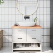 Rustic Elegance: Light Brown Treated Solid Wood Bathroom Countertop
