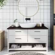 Sleek Modernity: Dark Grey Treated Solid Wood Bathroom Countertop