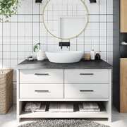 Dark Grey Treated Solid Wood Bathroom Countertop for Sleek and Contemporary Style
