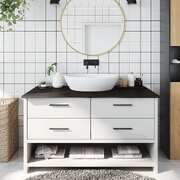 Sleek Sanctuary: Dark Grey Treated Solid Wood Bathroom Countertop