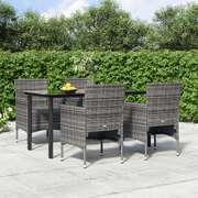 Modern Harmony in Grey & Black: 5-Piece Garden Dining Set with Plush Cushions