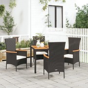 Sleek Black Rattan: Complete Garden Dining Set with Cushions 5-Piece