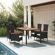 Comfort and Style Combined: Black Poly Rattan 5-Piece Garden Dining Set