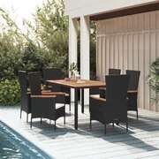 Sleek Black Rattan: Complete Garden Dining Set with Cushions 7-Piece