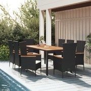 Comfort and Style Combined: Black Poly Rattan 9-Piece Garden Dining Set