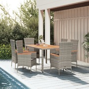 Serene Al Fresco: Cushioned Grey Poly Rattan 7-Piece Garden Dining Set