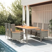 Contemporary Charm: Grey Poly Rattan Dining Set with Cushions - 7-Piece Garden