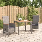 Contemporary Charm: Grey Poly Rattan Dining Set with Cushions - 3-Piece Garden