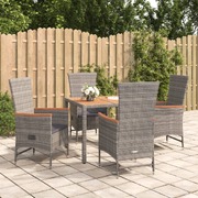 Contemporary Charm: Grey Poly Rattan Dining Set with Cushions - 5-Piece Garden