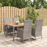 Stylish and Comfortable: Grey Poly Rattan 5-Piece Garden Dining Set with Cushions