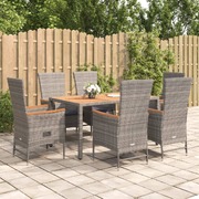 Elegance in Grey: 7-Piece Poly Rattan Garden Dining Set with Cushions