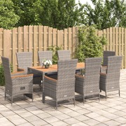 Contemporary Comfort: Grey Poly Rattan 9-Piece Dining Set with Plush Cushions