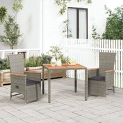 Elegance in Grey: 3-Piece Poly Rattan Garden Dining Set with Cushions