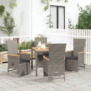 Elegance in Grey: 5-Piece Poly Rattan Garden Dining Set with Cushions