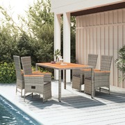 Contemporary Comfort: Grey Poly Rattan 5-Piece Dining Set with Plush Cushions