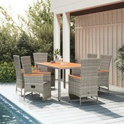 7 Pcs Stylish and Durable: Grey Poly Rattan Garden Dining Set with Cushions