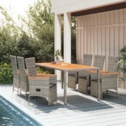 Comfortable Cushioned Outdoor Dining: 7-Piece Grey Poly Rattan Set