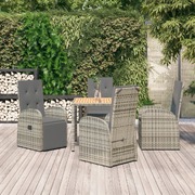 5 Pcs Stylish and Durable: Grey Poly Rattan Garden Dining Set with Cushions