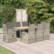9 Pcs Stylish and Durable: Grey Poly Rattan Garden Dining Set with Cushions