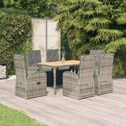 Stylish Outdoor Dining Set: 7-Piece Grey Poly Rattan with Cushions