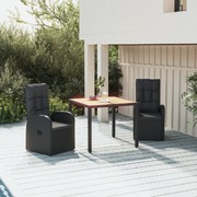 Comfortable Cushioned Outdoor Dining: 3-Piece Black Poly Rattan Set