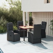 Elegant 5-Piece Garden Dining Set: Black Poly Rattan with Cushions