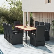 Stylish Outdoor Dining Set: 9-Piece Black Poly Rattan with Cushions