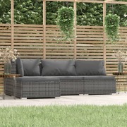 4 Piece Garden Lounge Set with Cushions Grey Poly Rattan
