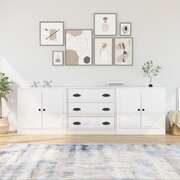 Contemporary Set of 3 High Gloss White Engineered Wood Buffets