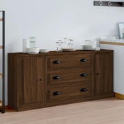 Elegant 3-Piece Brown Oak Engineered Wood Dining Ensemble