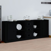Elegant 3-Piece Black Engineered Wood Sideboard Set