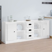 Elegant 3-Piece High Gloss White Engineered Wood Sideboard Set