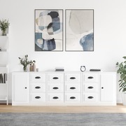 Contemporary 3 Pcs of High Gloss White Engineered Wood Sideboards