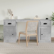 Concrete Grey Engineered Wood Desk with Cabinet