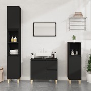 Bathroom Storage Sleek Black Engineered Wood Cabinet 3 Pcs