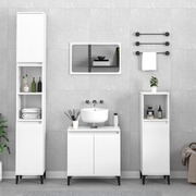 Elegant High Gloss White Engineered Wood Trio for Your Bath: 3-Piece Furniture