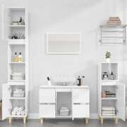 2 Pcs Bathroom Furnishings in Engineered High Gloss White Wood