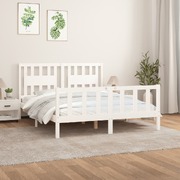 Elegance in Ivory: Queen Size Solid Wood Pine Bed Frame with Headboard