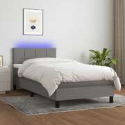 Dark Grey Fabric Box Spring Bed with Pocket Spring Mattress and LED Headboard