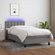 Queen Size Box Spring Bed with Mattress and LED USB Strip Dark Grey