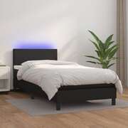 Black Faux Leather Box Spring Bed with Mattress LED Pocket Spring