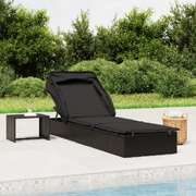 Comfortable Sunbed with Foldable Roof Black Daily Living Essential Garden Leisure 