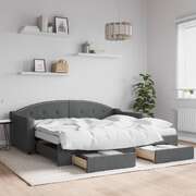 Dark Grey Daybed with Trundle and Storage Drawers for Single Mattress