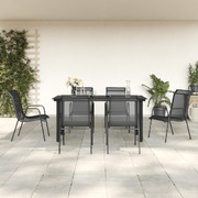 Contemporary Steel Elegance: 7-Piece Garden Dining Set in Sleek Black with Textilene Seating