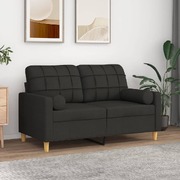 2-Seater Sofa with Throw Pillows Black Fabric