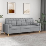 3-Seater Sofa with Throw Pillows Light Grey Fabric