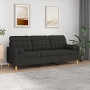 3-Seater Sofa with Throw Pillows Black Fabric