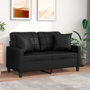 2-Seater Sofa with Throw Pillows Black Faux Leather