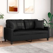Luxury Comfort Black Faux Leather 2-Seater Sofa Ensemble with Chic Throw Pillows