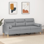 Light Grey Fabric 3-Seater Sofa with Cozy Throw Pillows
